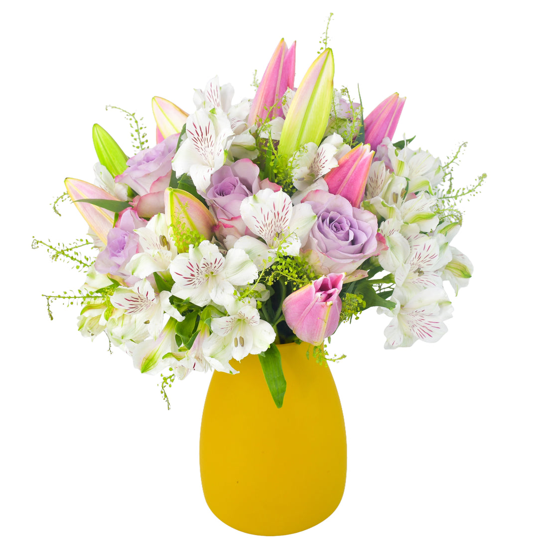 pastel colours flower arrangement in orange vase